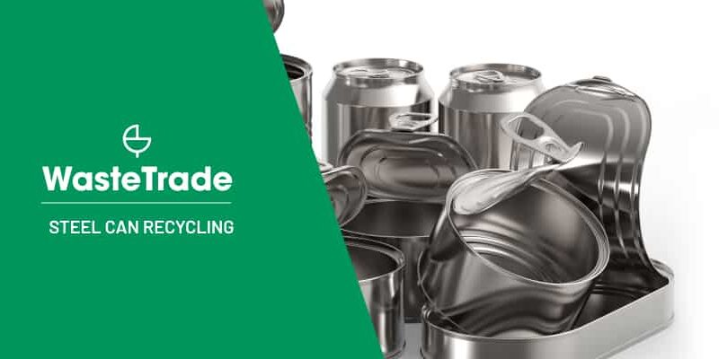 Des boîtes de conserve en acier prêtes à être recyclées sont exposées sur la plateforme WasteTrade